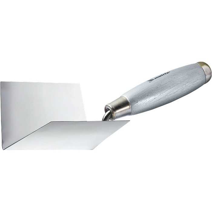 Мастерок из нержавеющей стали, 80 х 60 х 60 мм, для внутренних углов, деревянная ручка Matrix Кельмы фото, изображение